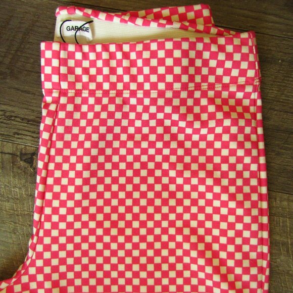 Funky Checkered Pink and White High-Waisted Flare Leg Pants Garage Barbie - Picture 4 of 6